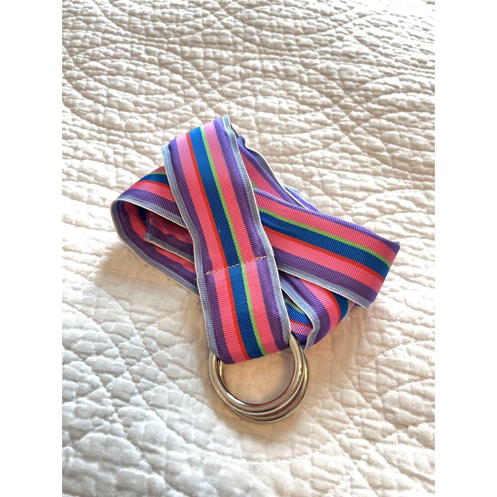 CK Bradley Tally Ho Designs Striped Ribbon Belt Small 36" Pink Preppy Equestrian